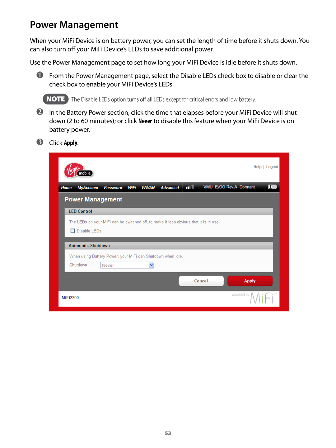 Virgin Mobile 2200 manual Power Management 