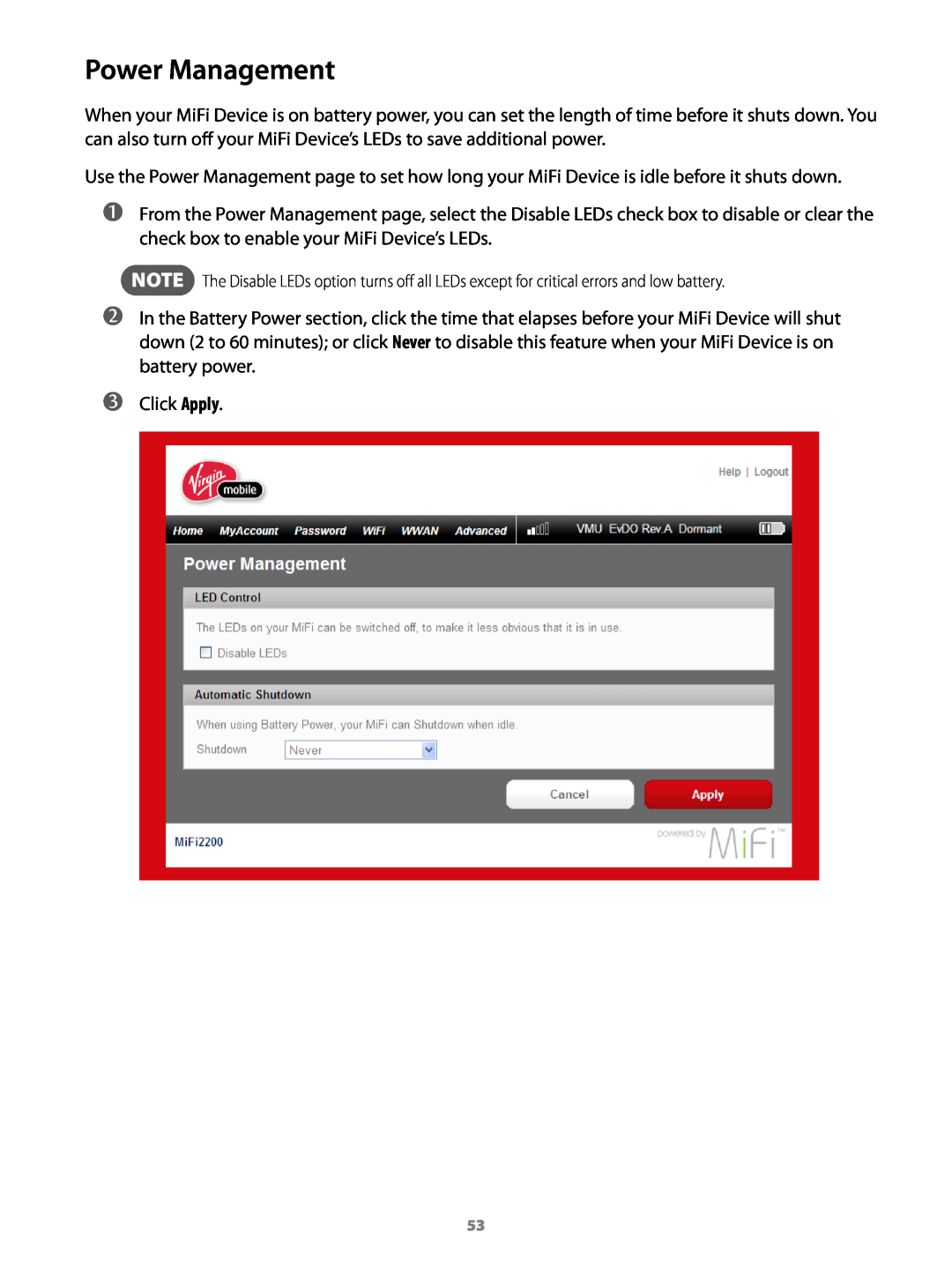 Virgin Mobile 2200 manual Power Management 