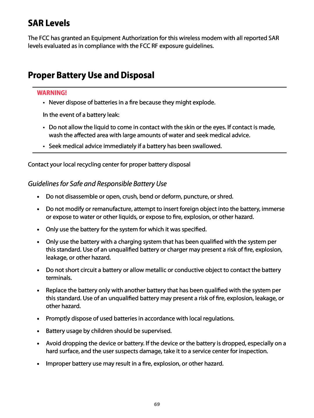 Virgin Mobile 2200 manual SAR Levels, Proper Battery Use and Disposal, Guidelines for Safe and Responsible Battery Use 