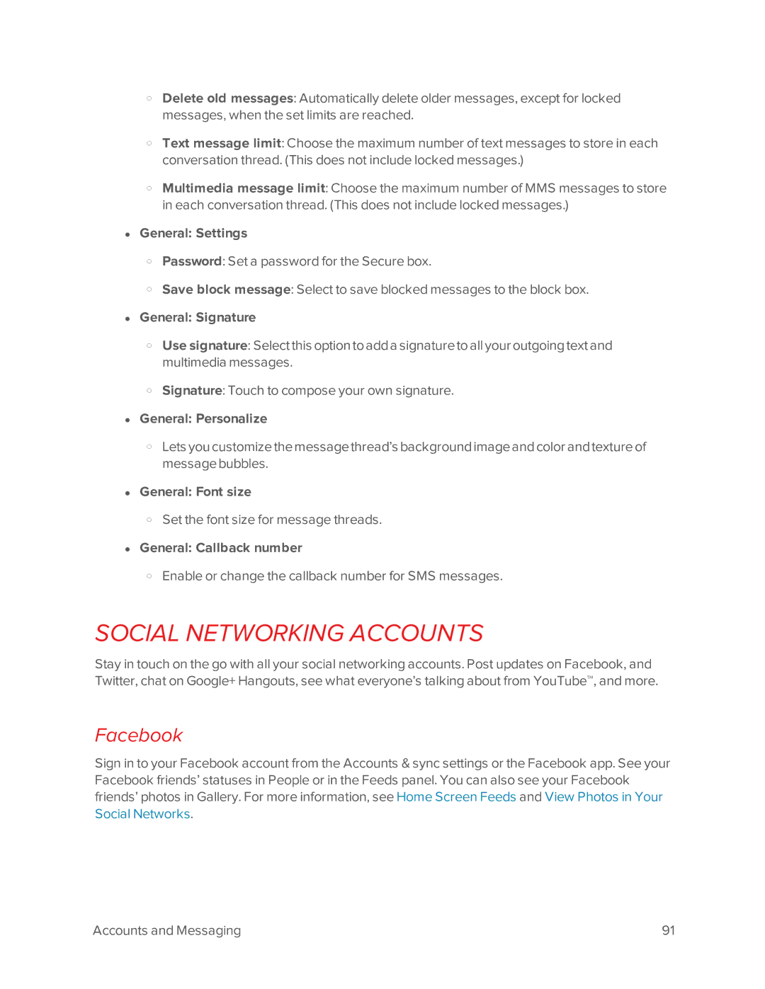 Virgin Mobile 601 manual Social Networking Accounts, Facebook 