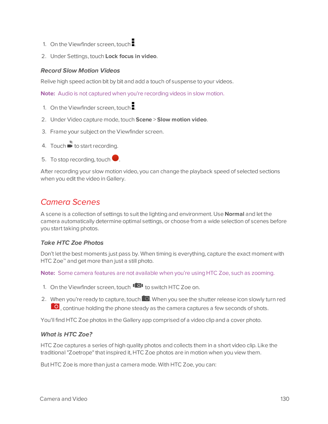 Virgin Mobile 601 manual Camera Scenes, Record Slow Motion Videos, Take HTC Zoe Photos, What is HTC Zoe? 