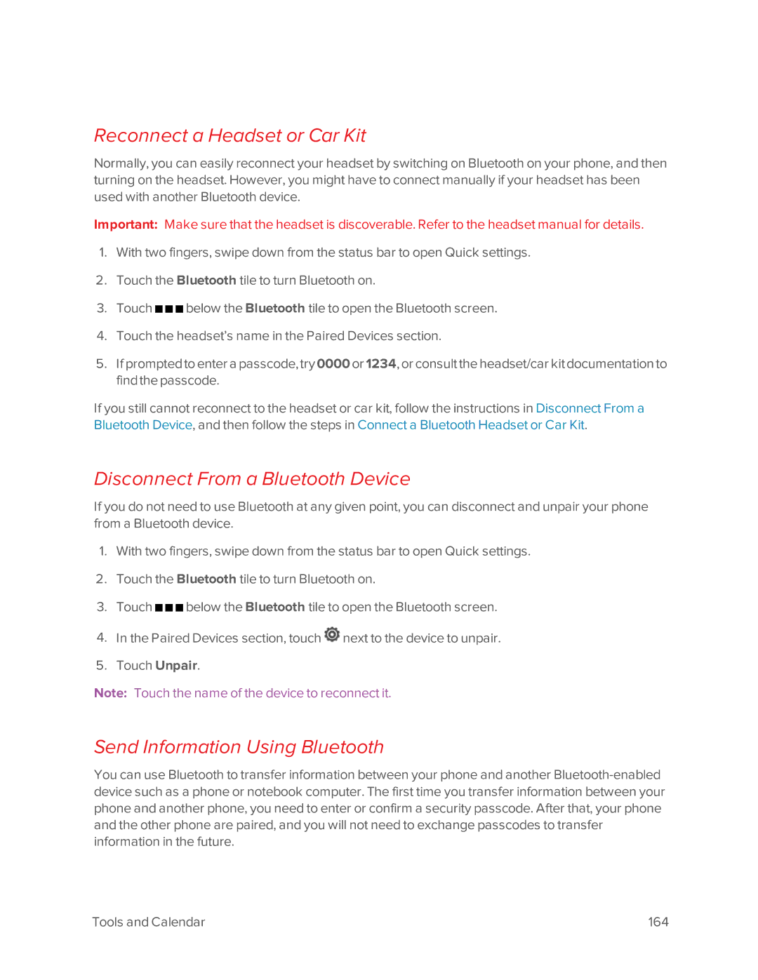 Virgin Mobile 601 Reconnect a Headset or Car Kit, Disconnect From a Bluetooth Device, Send Information Using Bluetooth 