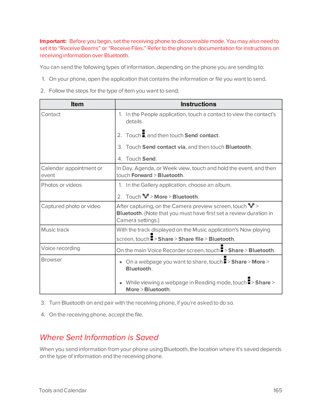 Virgin Mobile 601 manual Where Sent Information is Saved 