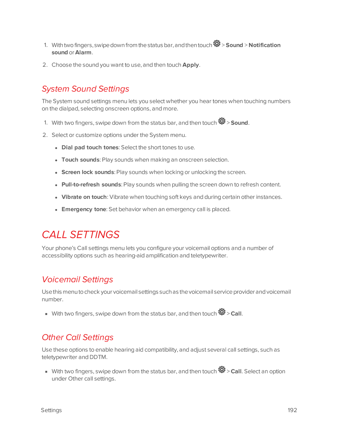 Virgin Mobile 601 manual System Sound Settings, Voicemail Settings, Other Call Settings 