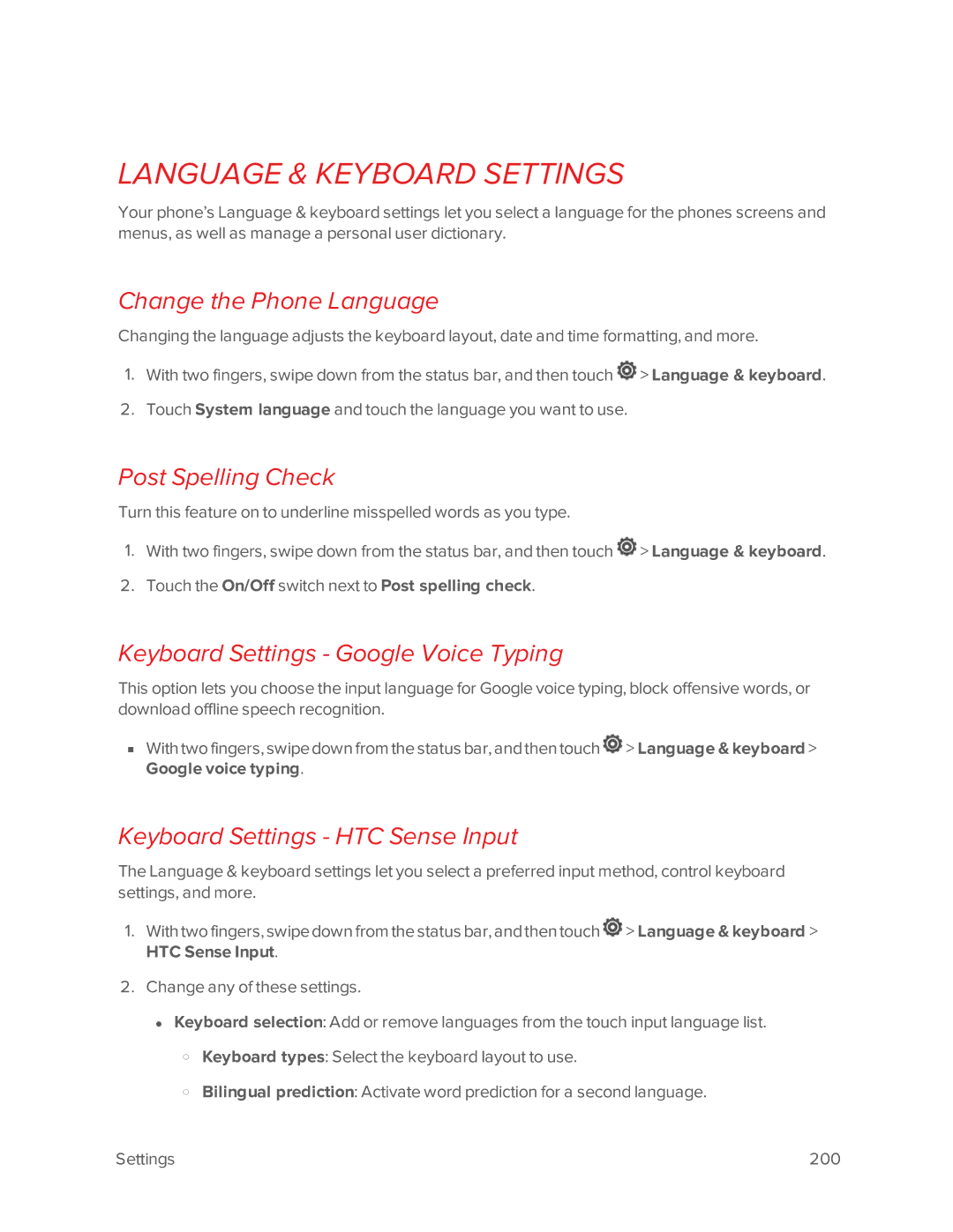 Virgin Mobile 601 manual Language & Keyboard Settings, Change the Phone Language, Post Spelling Check 