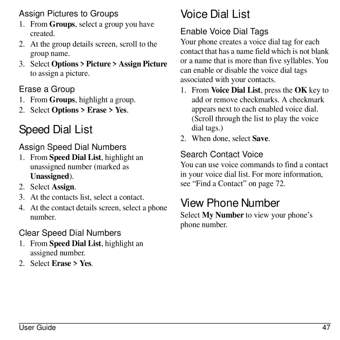 Virgin Mobile 836182001579 manual Speed Dial List, Voice Dial List, View Phone Number 