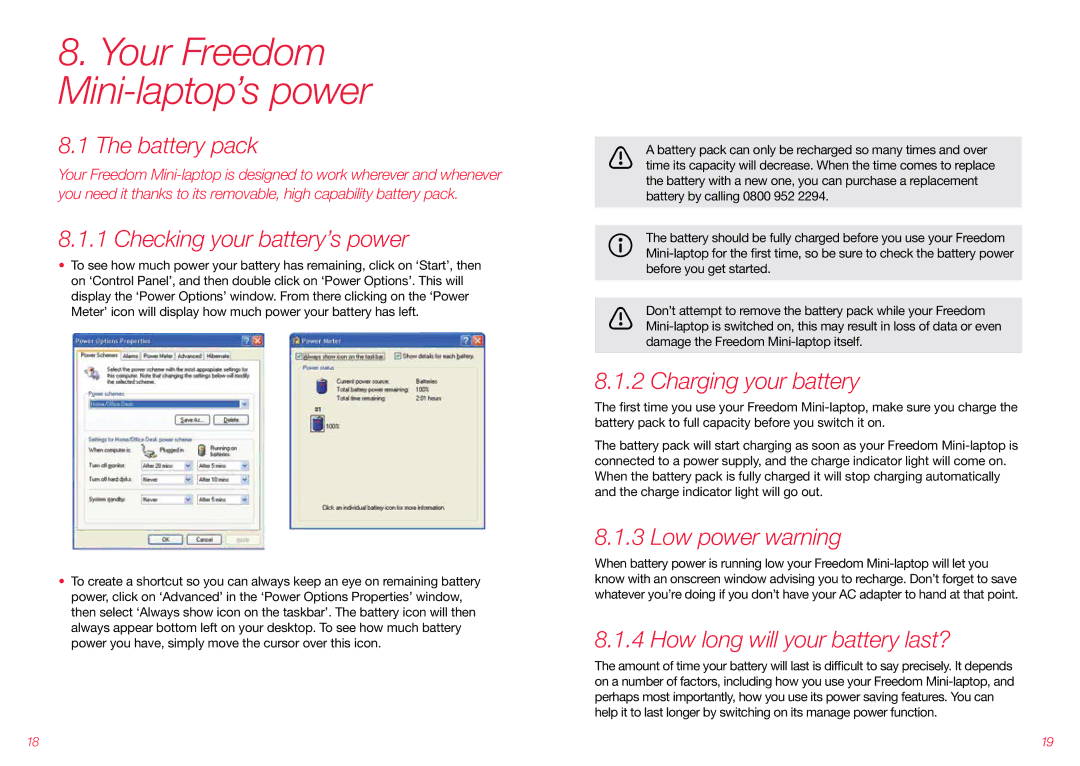 Virgin Mobile VMFNM0609 manual Checking your battery’s power, Charging your battery, Low power warning 