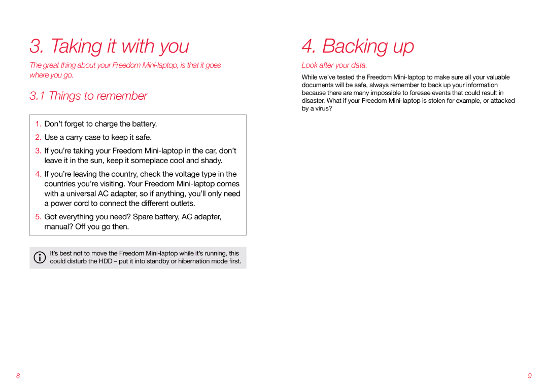 Virgin Mobile VMFNM0609 manual Taking it with you, Backing up, Things to remember, Look after your data 