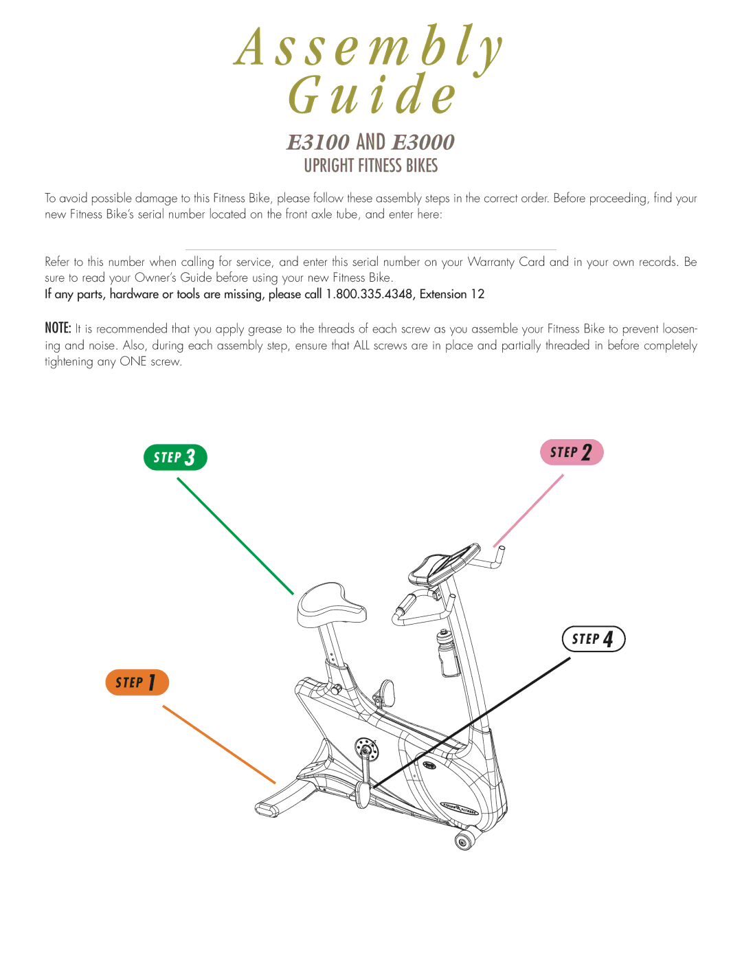 Vision Fitness E3000 manual S e m b l y I d e 