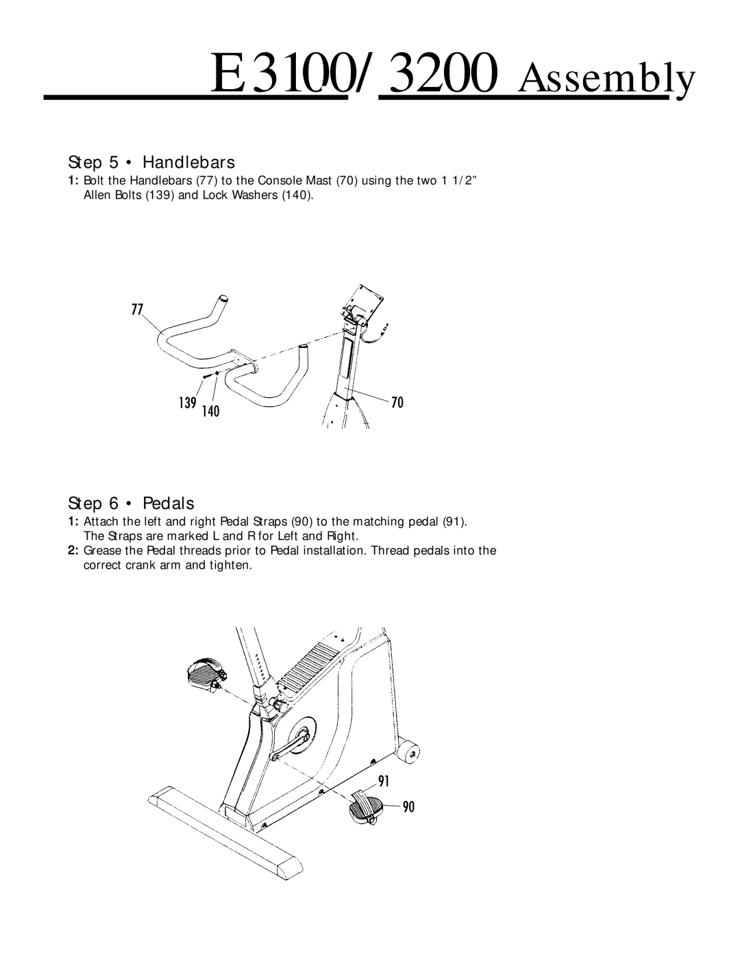 Vision Fitness E3100/3200 manual Handlebars, Pedals 