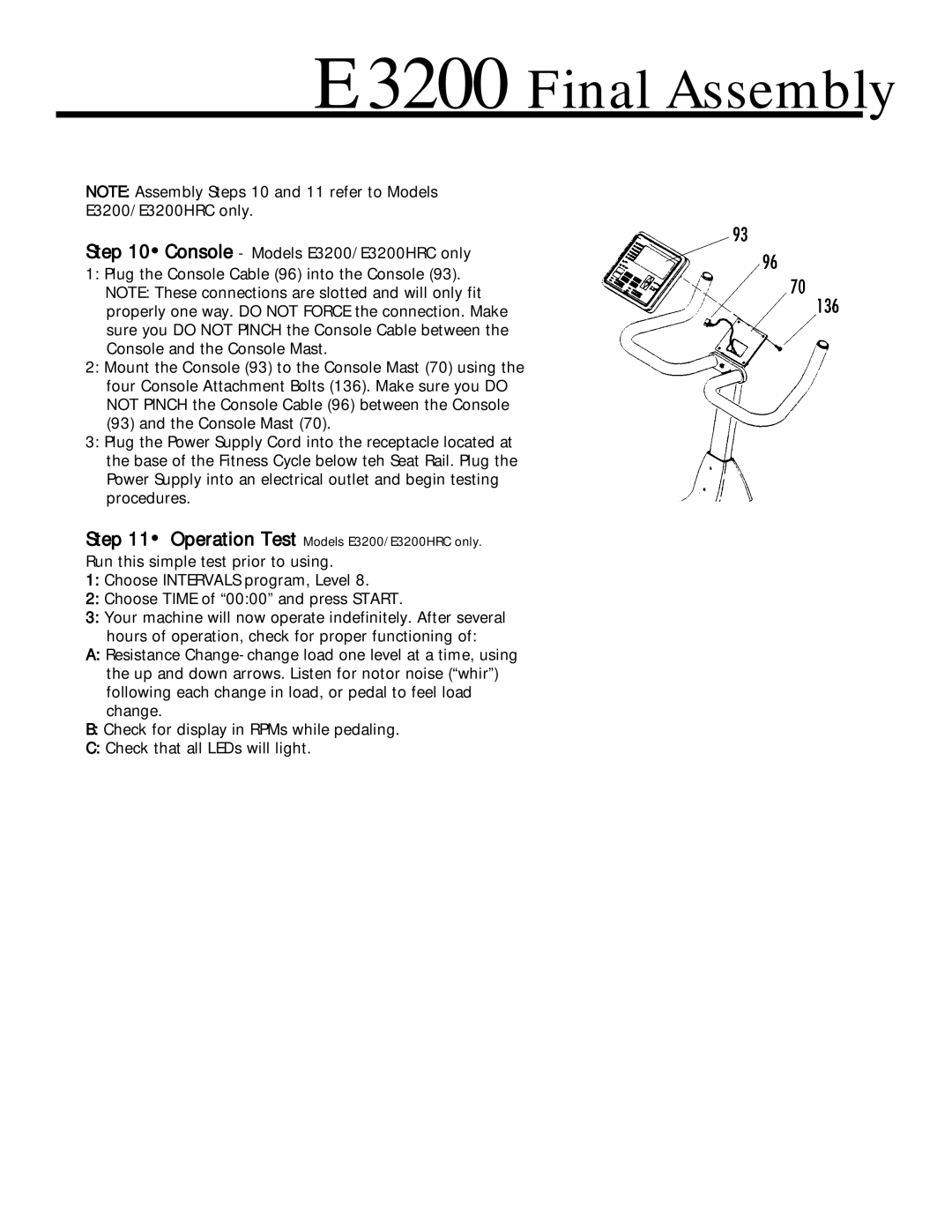 Vision Fitness E3100/3200 manual E3200 Final Assembly 