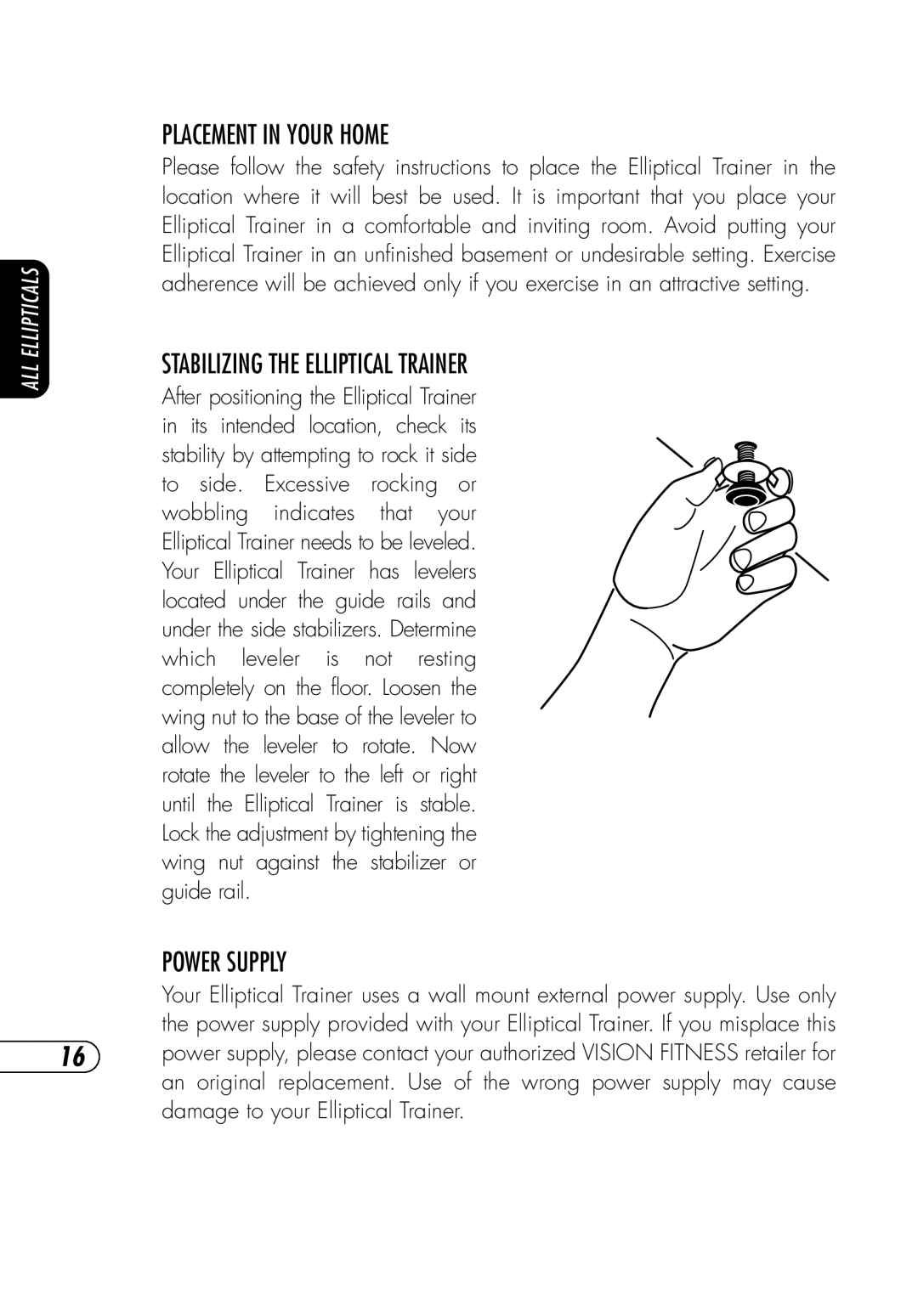 Vision Fitness E3200, R2250 manual Placement in Your Home, Stabilizing the Elliptical Trainer 