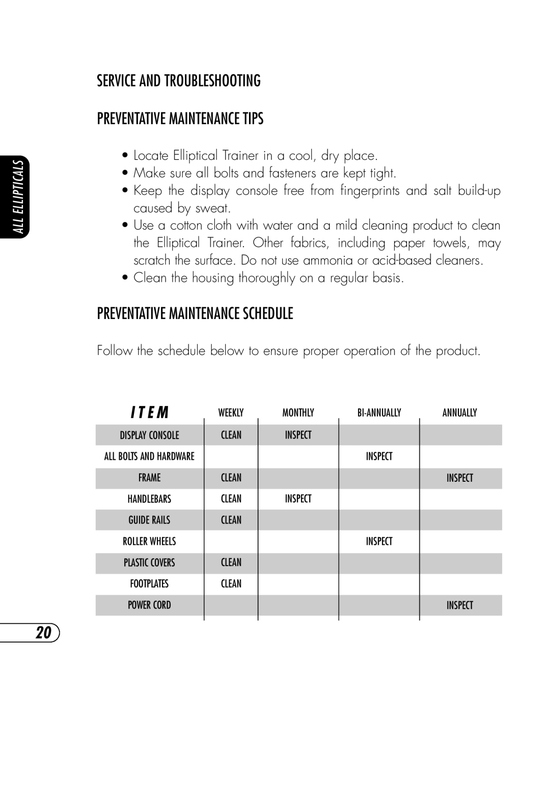 Vision Fitness E3200, R2250 manual ALL Bolts and Hardware 