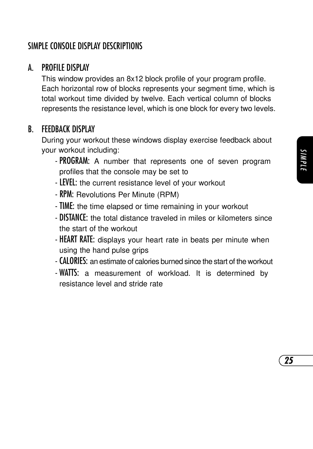 Vision Fitness R2250, E3200 manual Simple Console Display Descriptions Profile Display, Feedback Display 