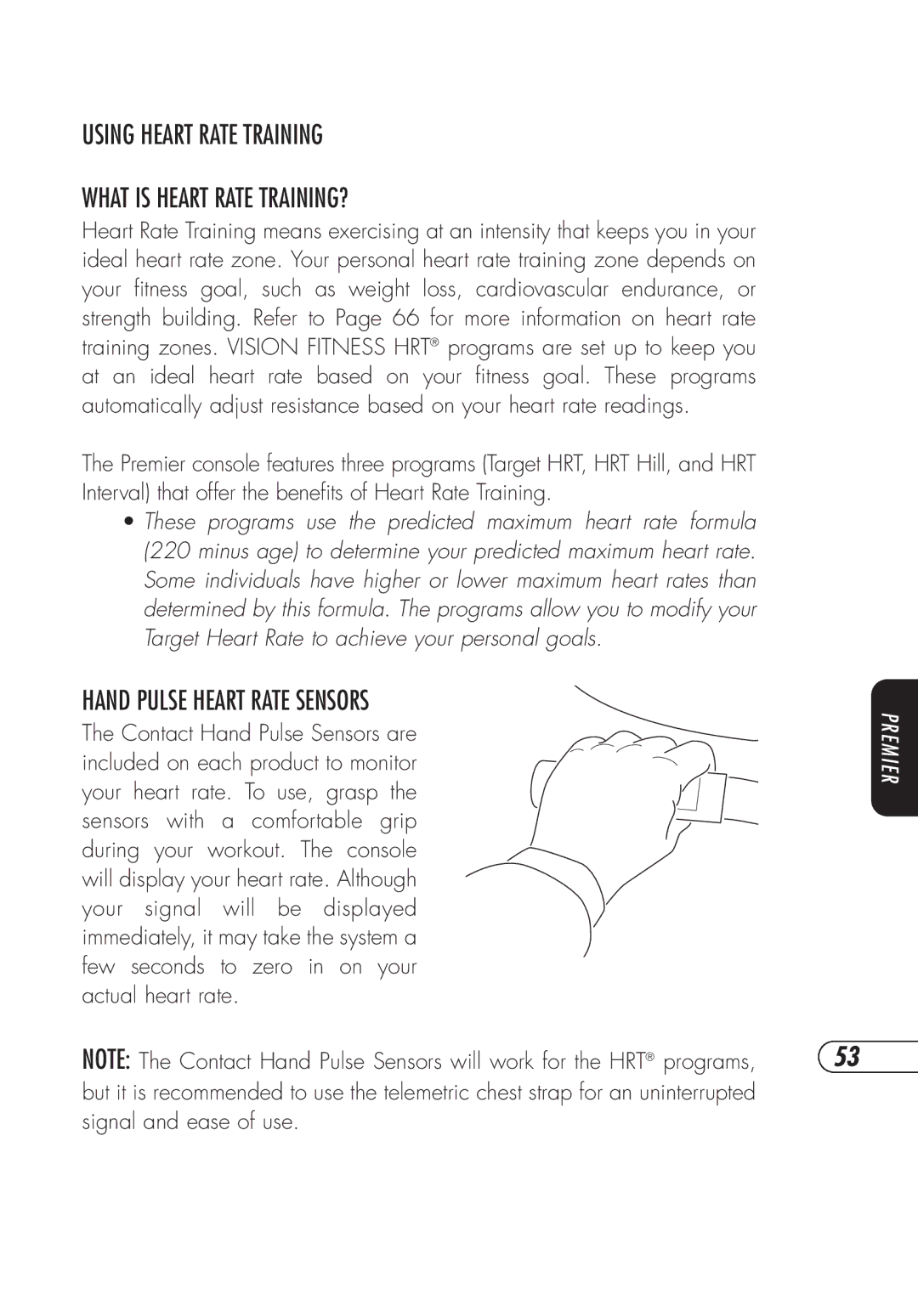 Vision Fitness R2250, E3200 manual Using Heart Rate Training What is Heart Rate TRAINING?, Hand Pulse Heart Rate Sensors 