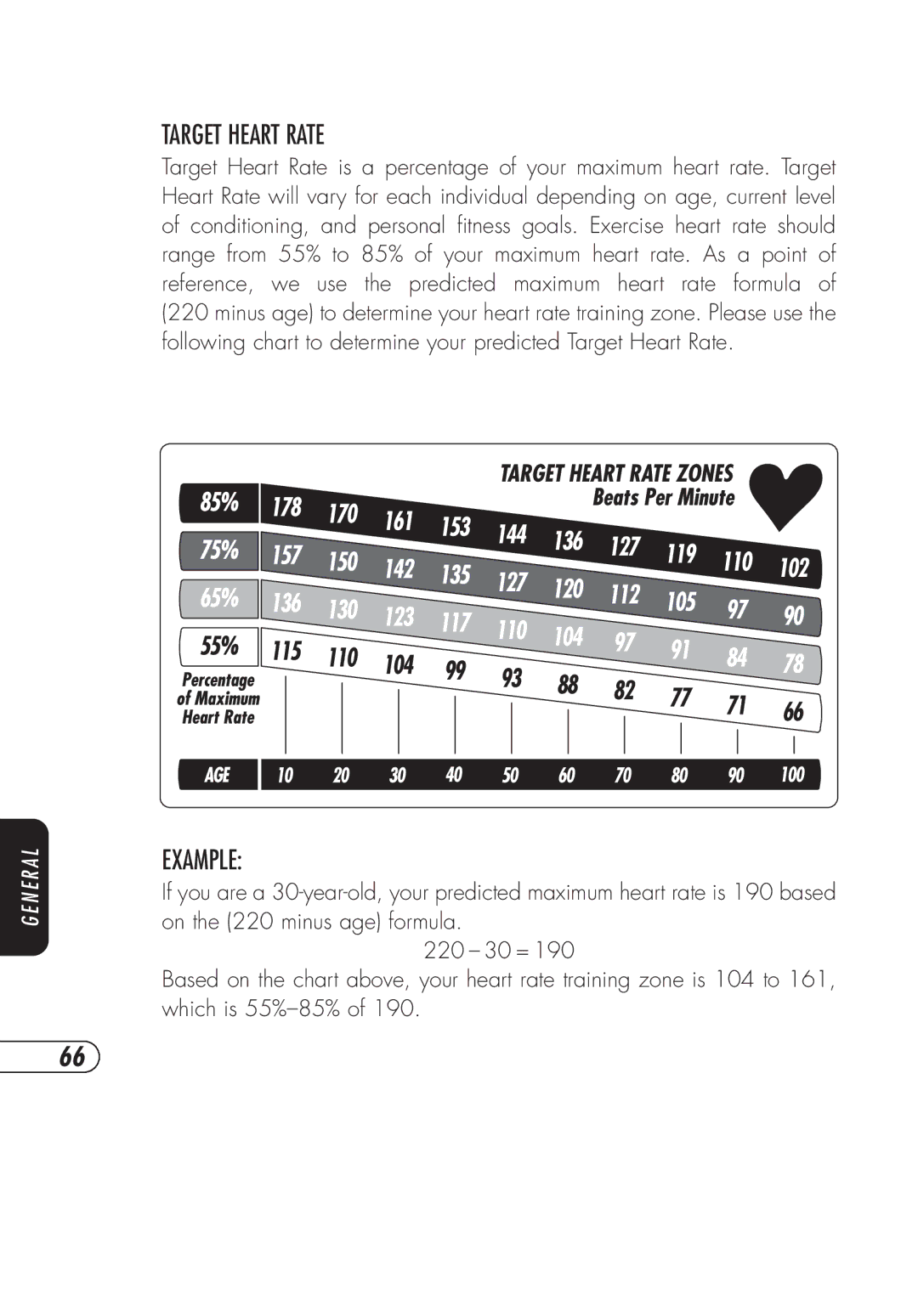 Vision Fitness E3200, R2250 manual Target Heart Rate, Example 