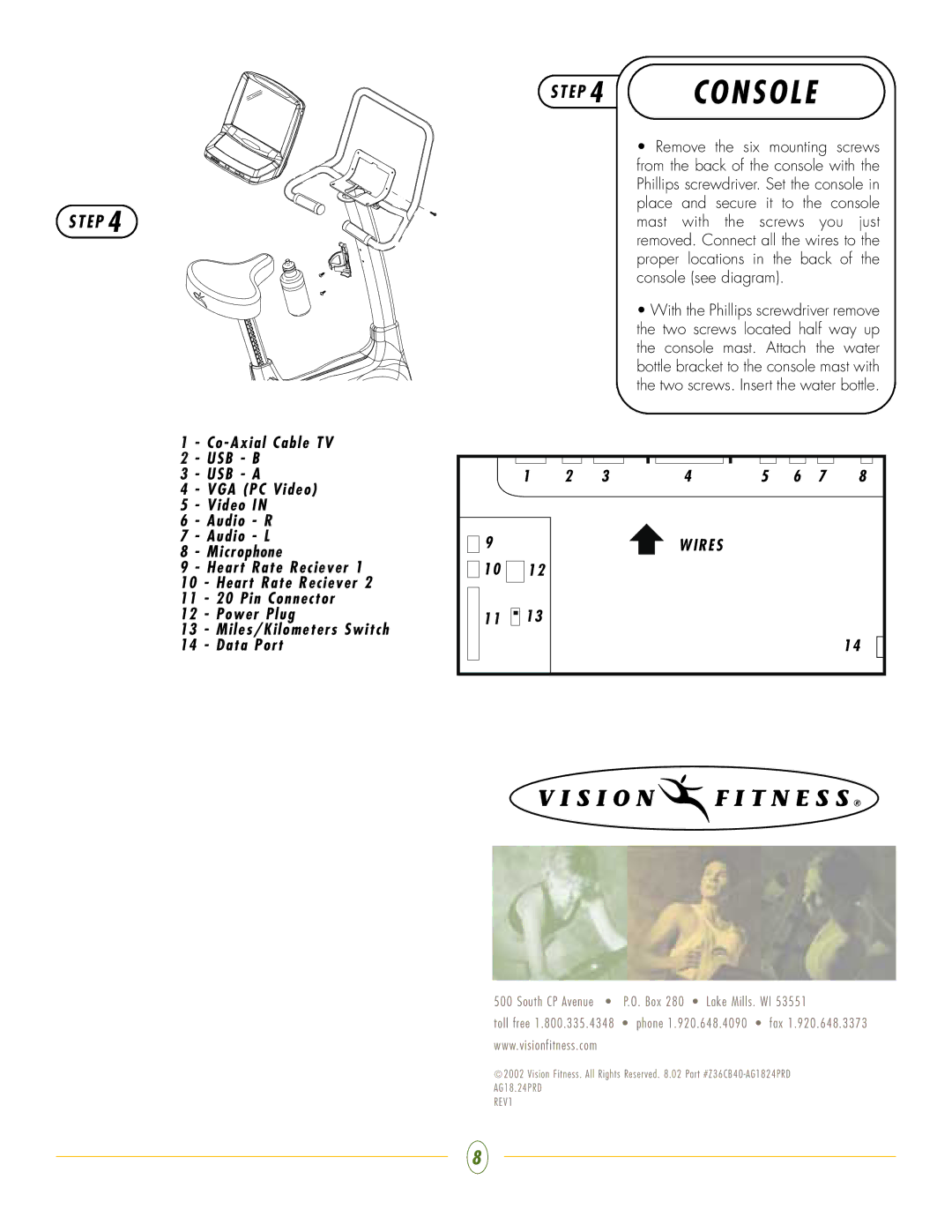 Vision Fitness E3600iNetTV manual N S O L E 