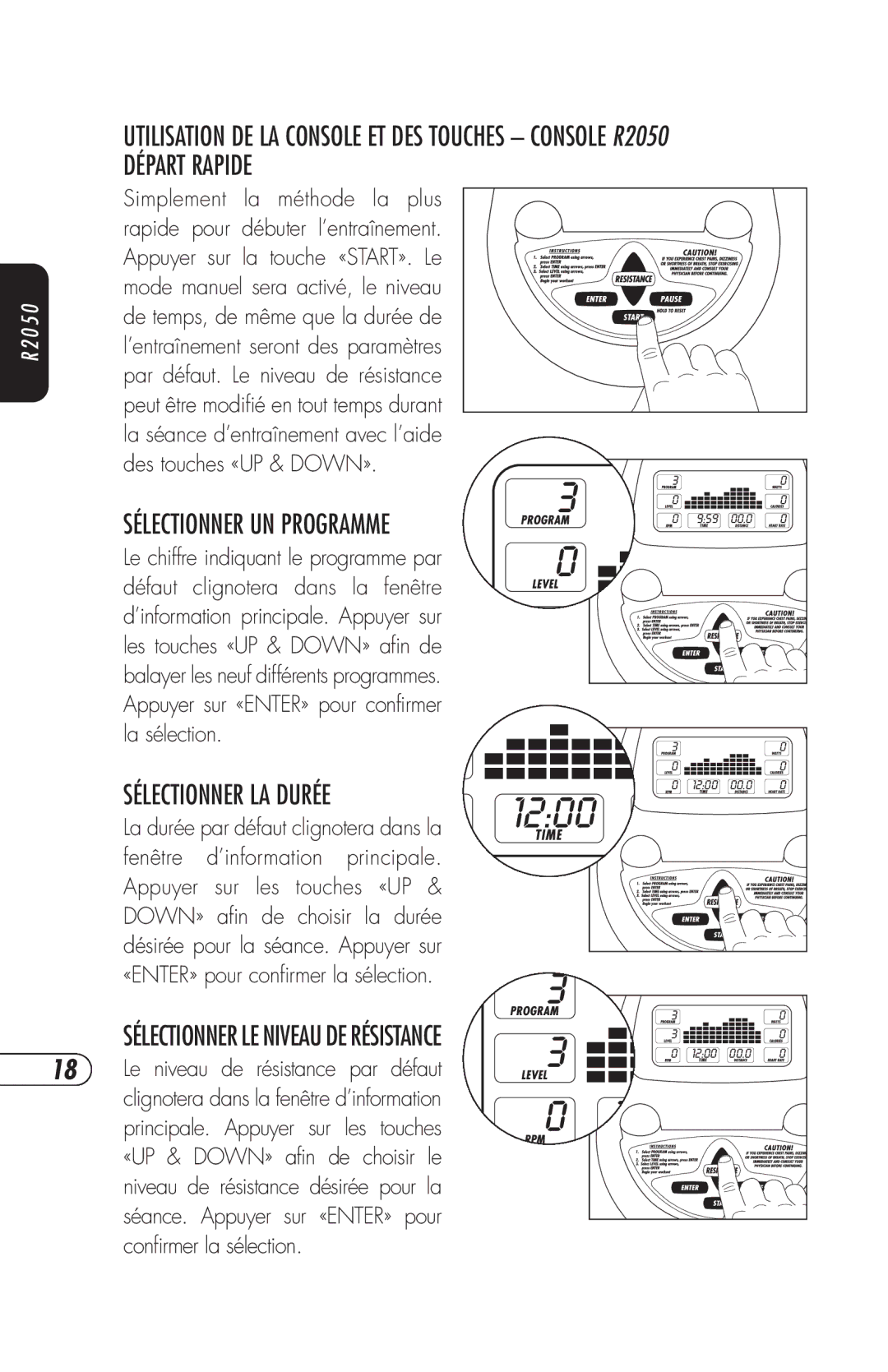 Vision Fitness R2250HRT, ET X6200HRT, E3200HRT, R2200HRT, E3100 manual Sélectionner LA Durée, Sélectionner UN Programme 