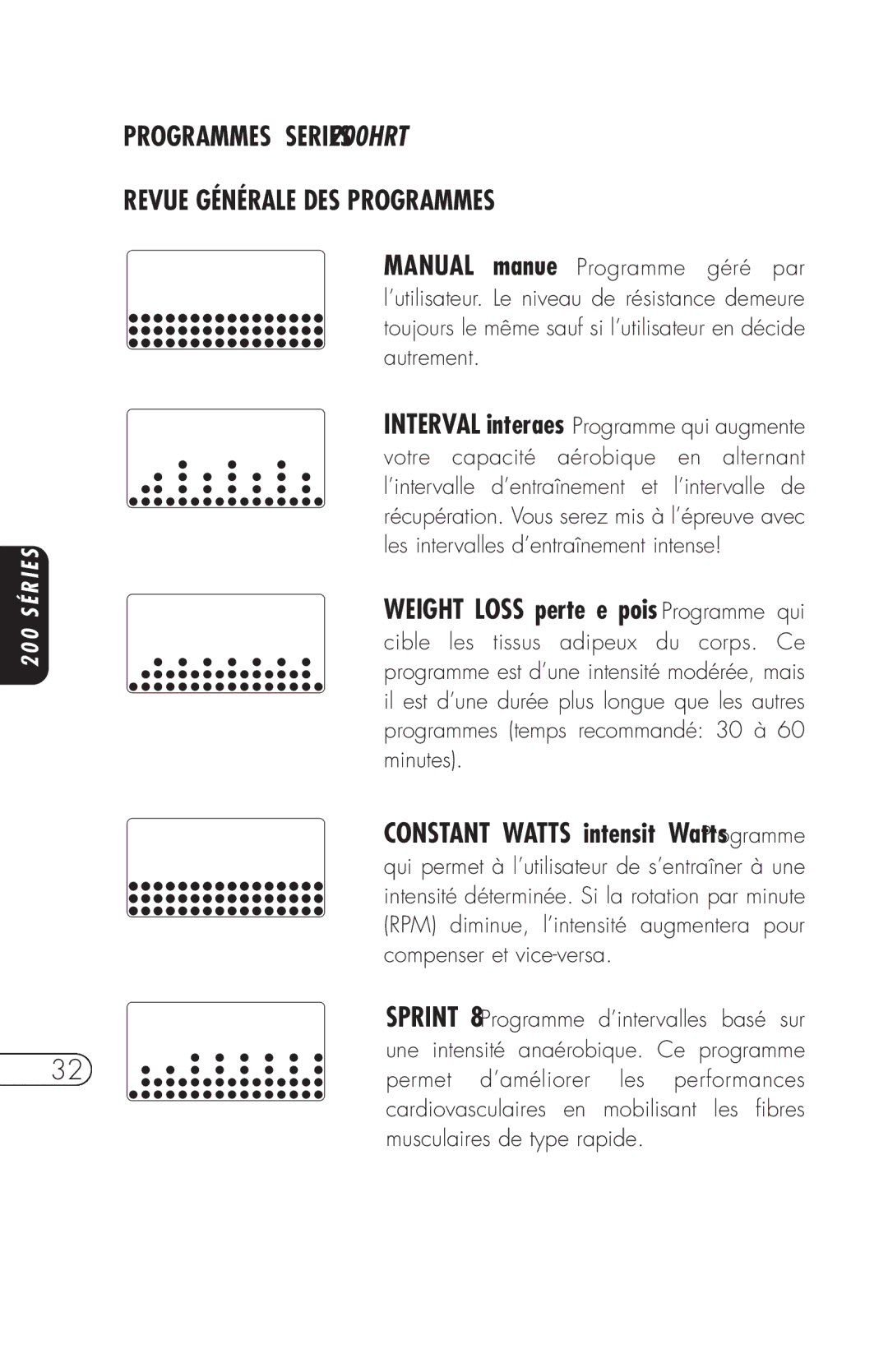 Vision Fitness E3200HRT, ET X6200HRT, R2250HRT, R2200HRT, E3100 manual Programmes Series 200HRT Revue Générale DES Programmes 