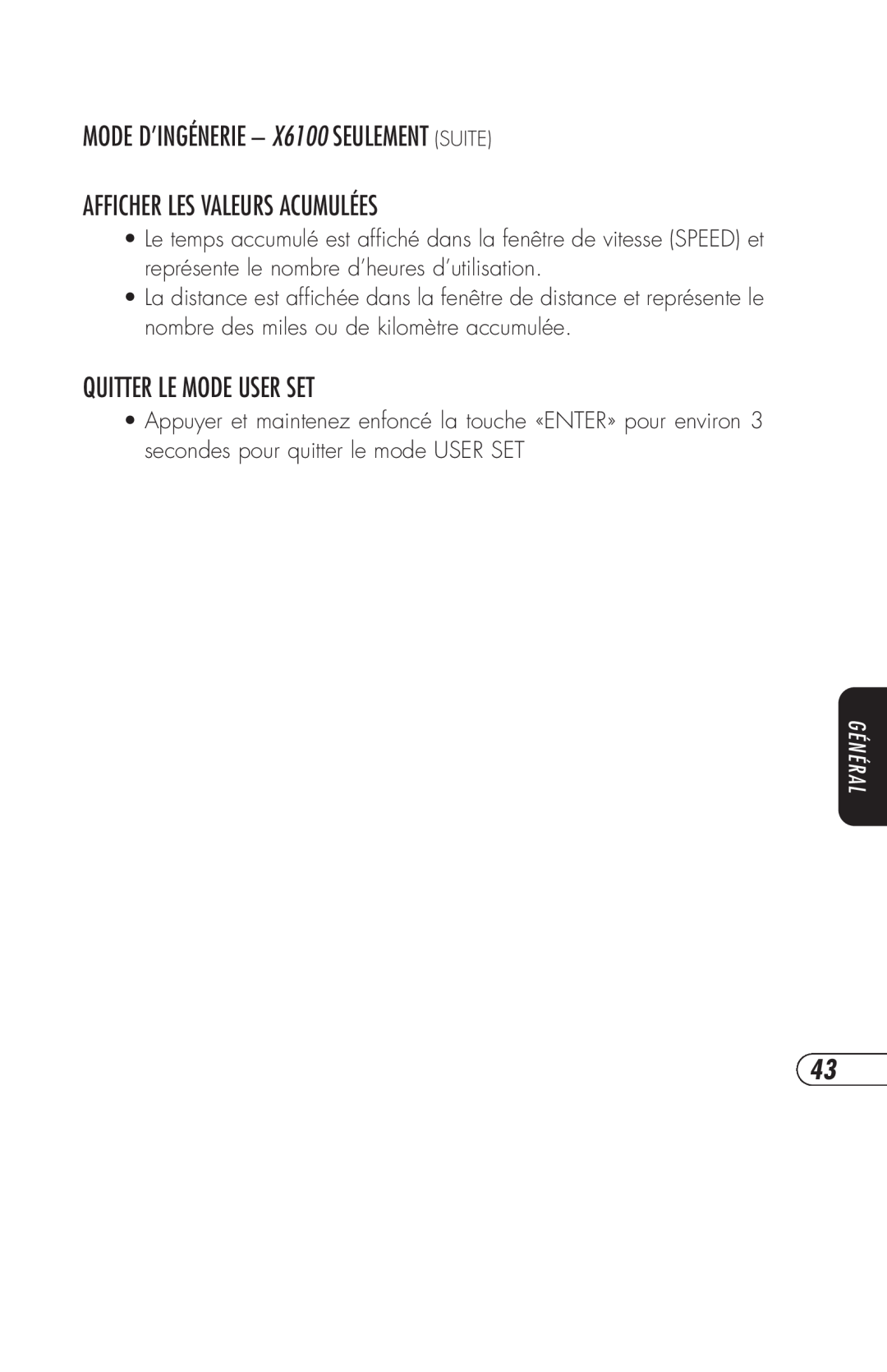 Vision Fitness R2250HRT MODE D’INGÉNERIE - X6100 SEULEMENT SUITE, Afficher Les Valeurs Acumulées, Quitter Le Mode User Set 