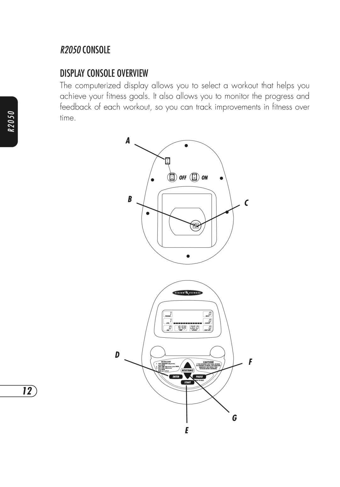 Vision Fitness Fitness Bike manual R2050 Console Display Console Overview 