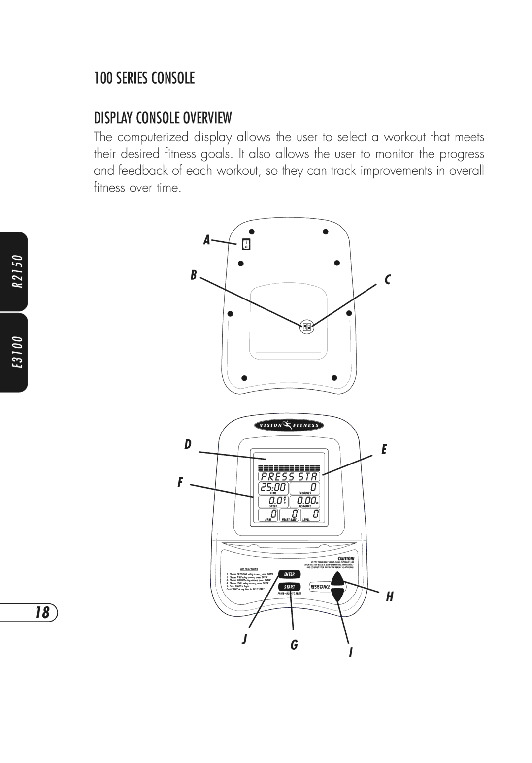 Vision Fitness Fitness Bike manual Series Console Display Console Overview, Enter 