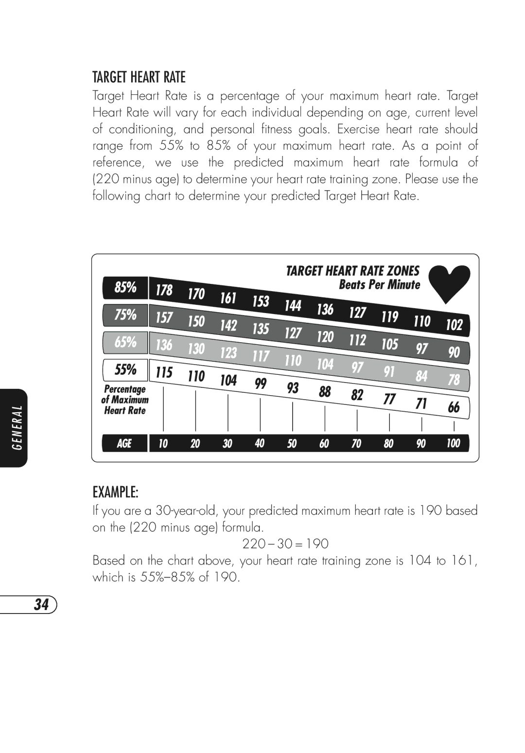 Vision Fitness Fitness Bike manual Target Heart Rate, Example 