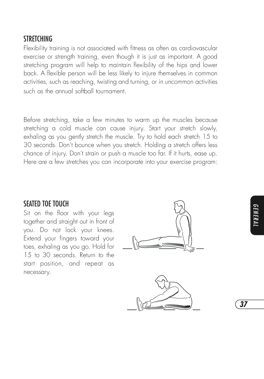 Vision Fitness Fitness Bike manual Stretching, Seated TOE Touch 