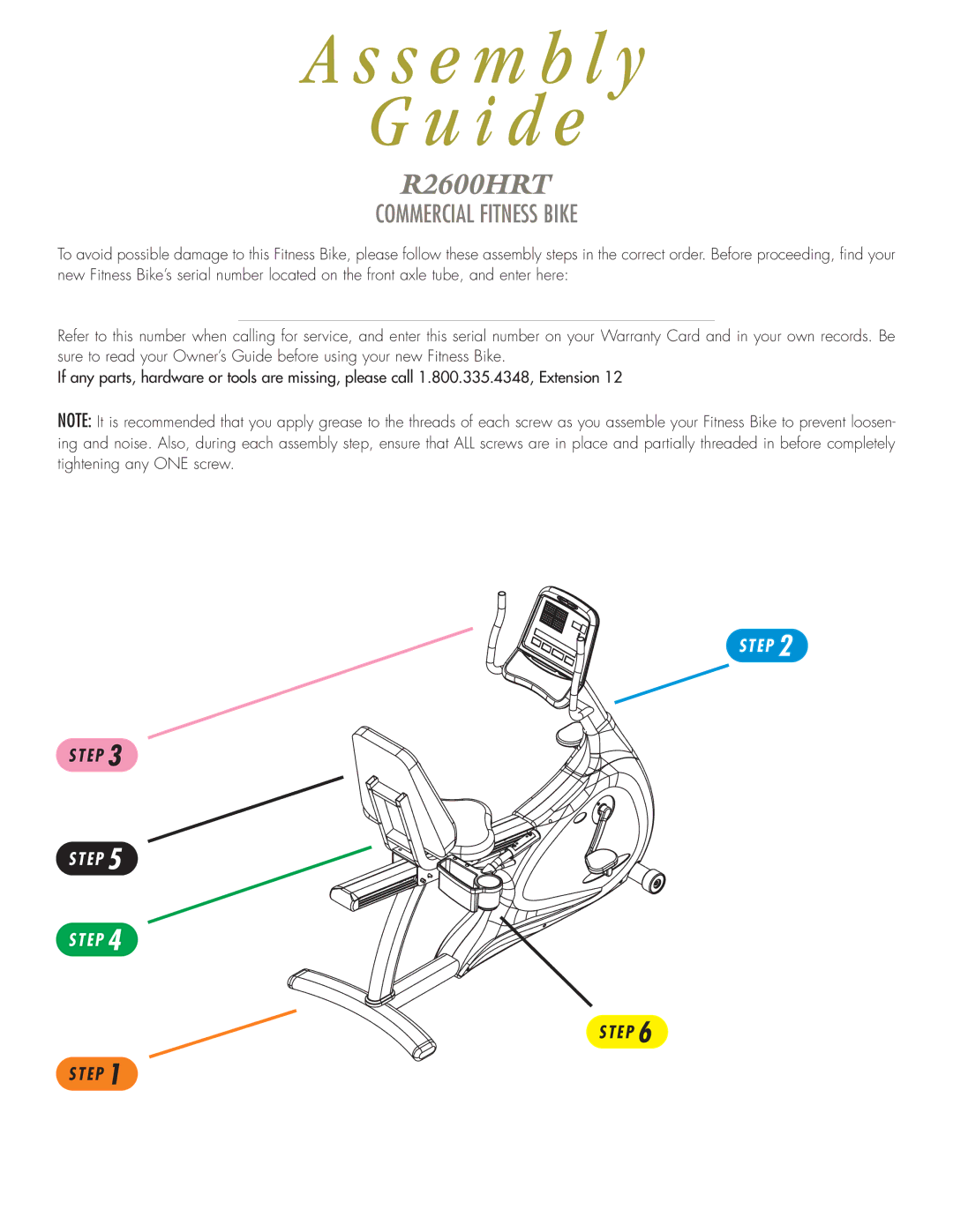 Vision Fitness R2600HRT manual S e m b l y I d e 