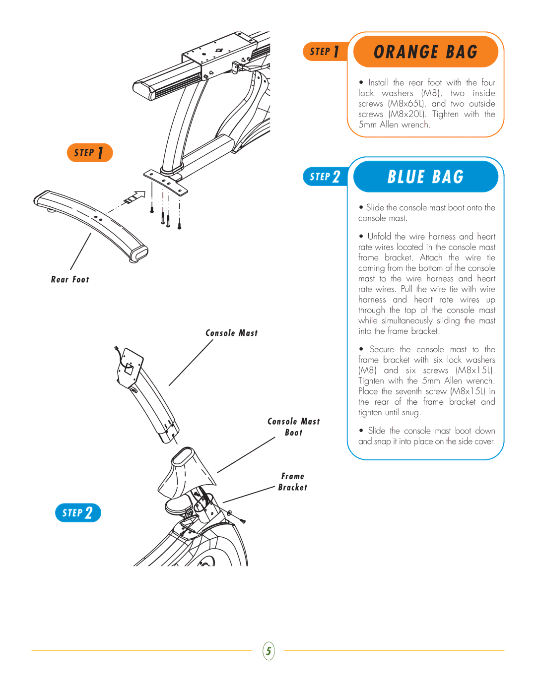 Vision Fitness R2600HRT manual E P 1 Orange BAG, Slide the console mast boot onto the console mast 