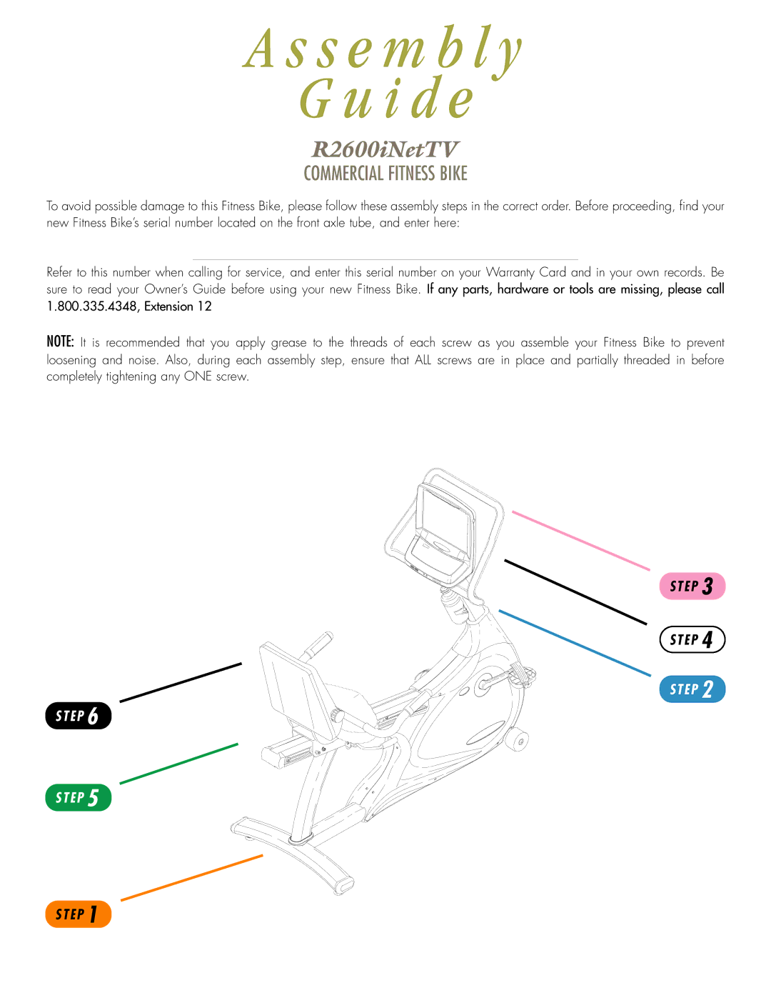 Vision Fitness R2600iNetTV manual S e m b l y I d e 