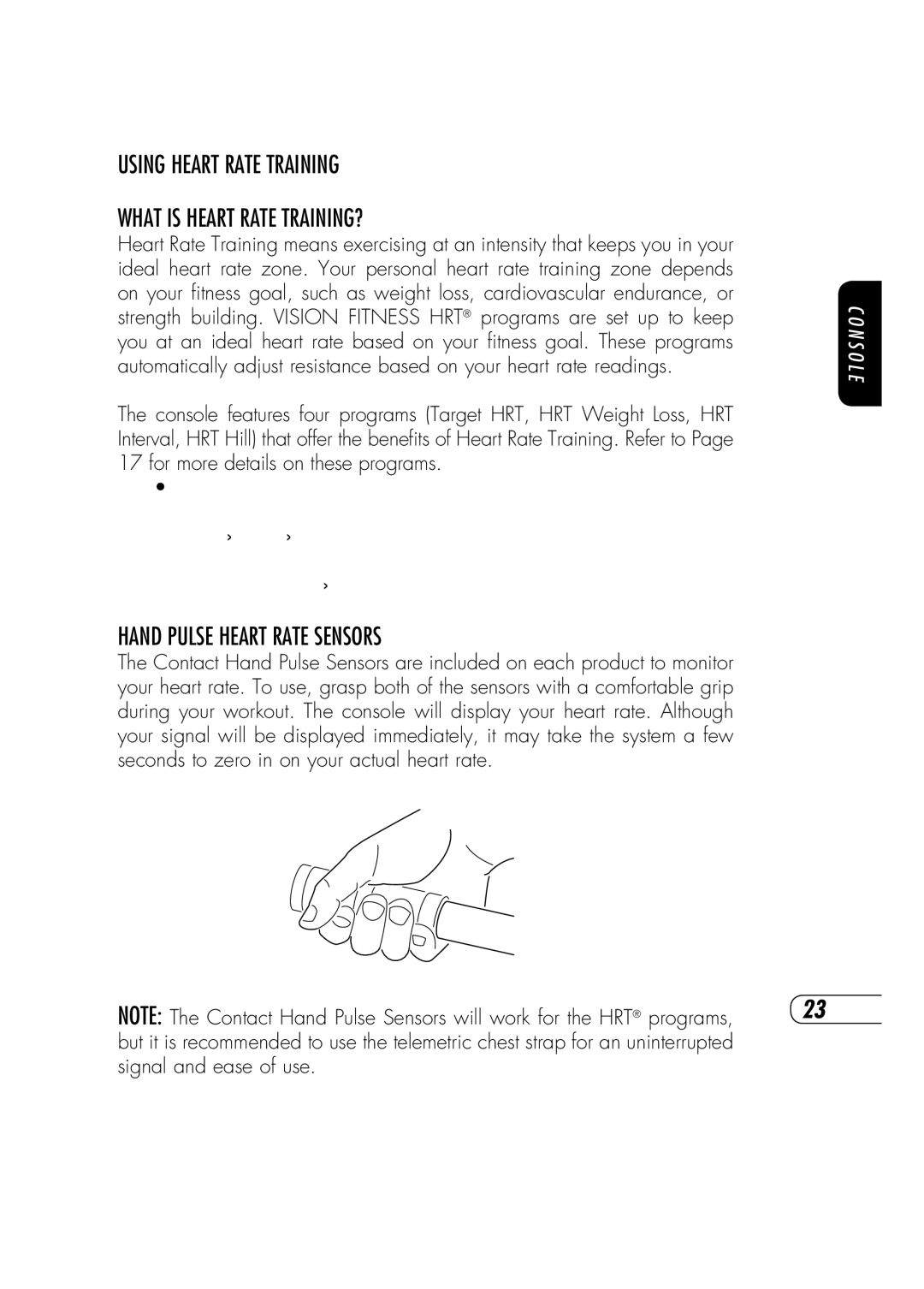 Vision Fitness R70 manual Using Heart Rate Training What is Heart Rate TRAINING?, Hand Pulse Heart Rate Sensors 