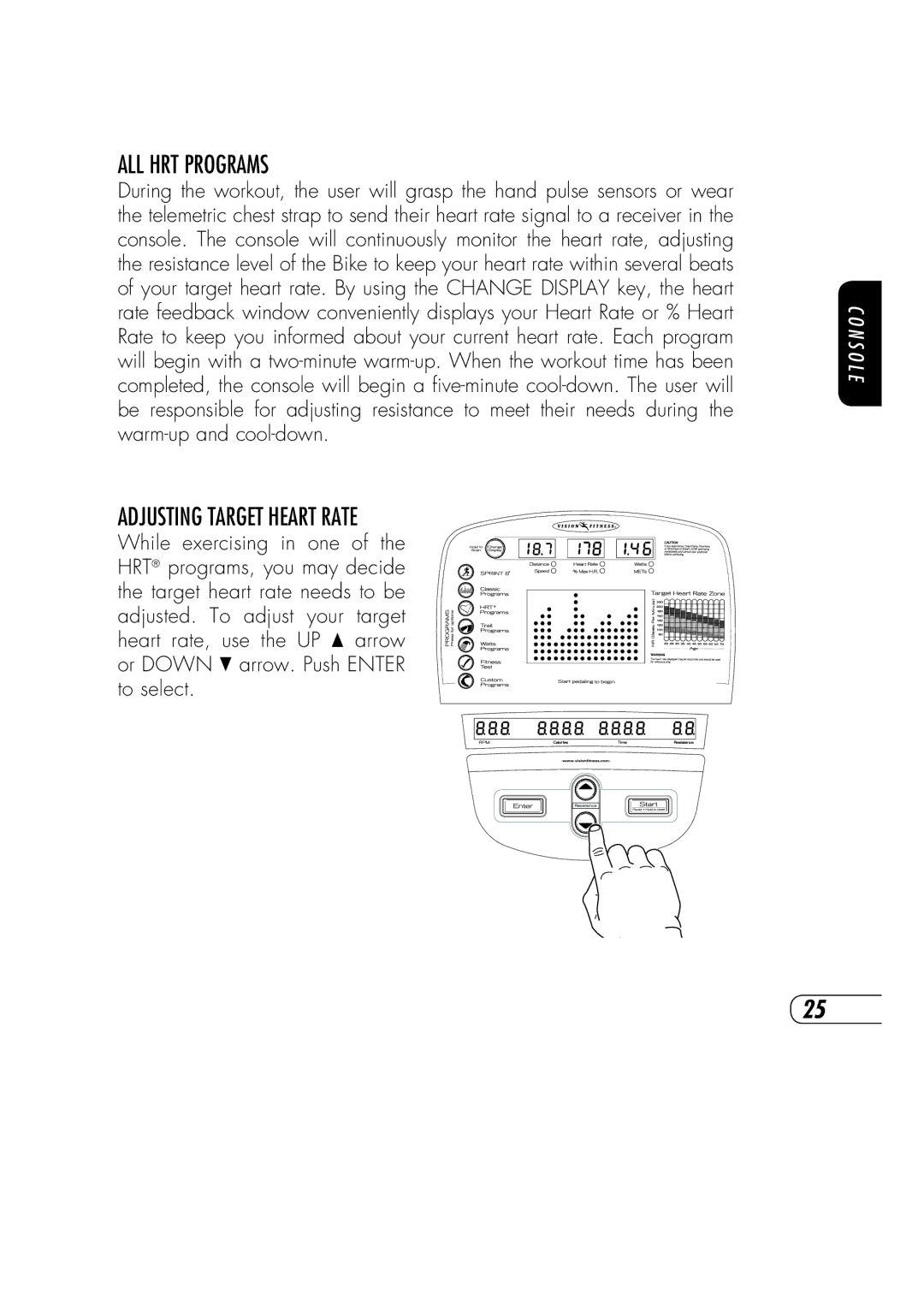 Vision Fitness R70 manual ALL HRT Programs, Adjusting TARGET HEART RATE 