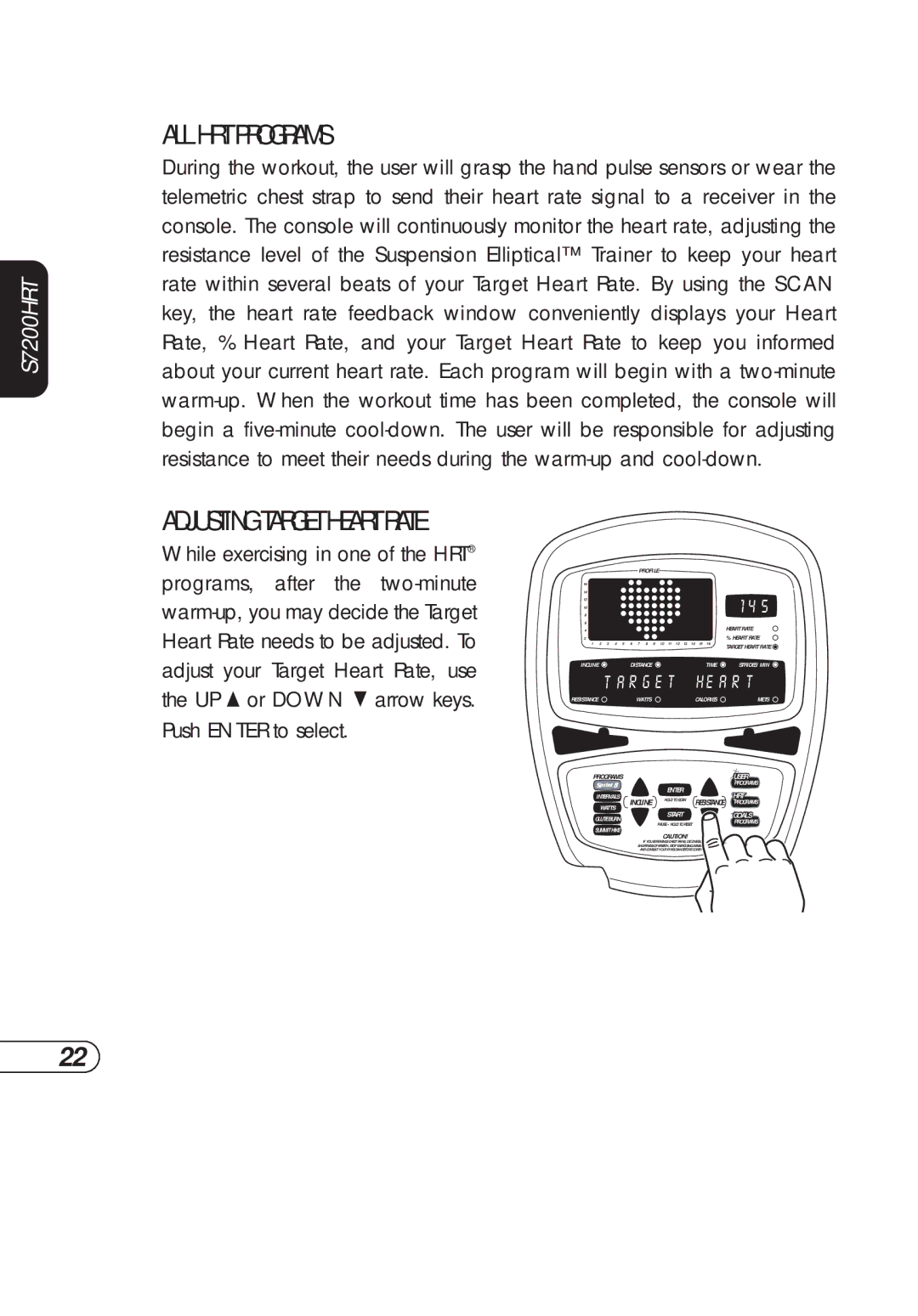 Vision Fitness S7200HRT manual ALL HRT Programs, Adjusting Target Heart Rate 