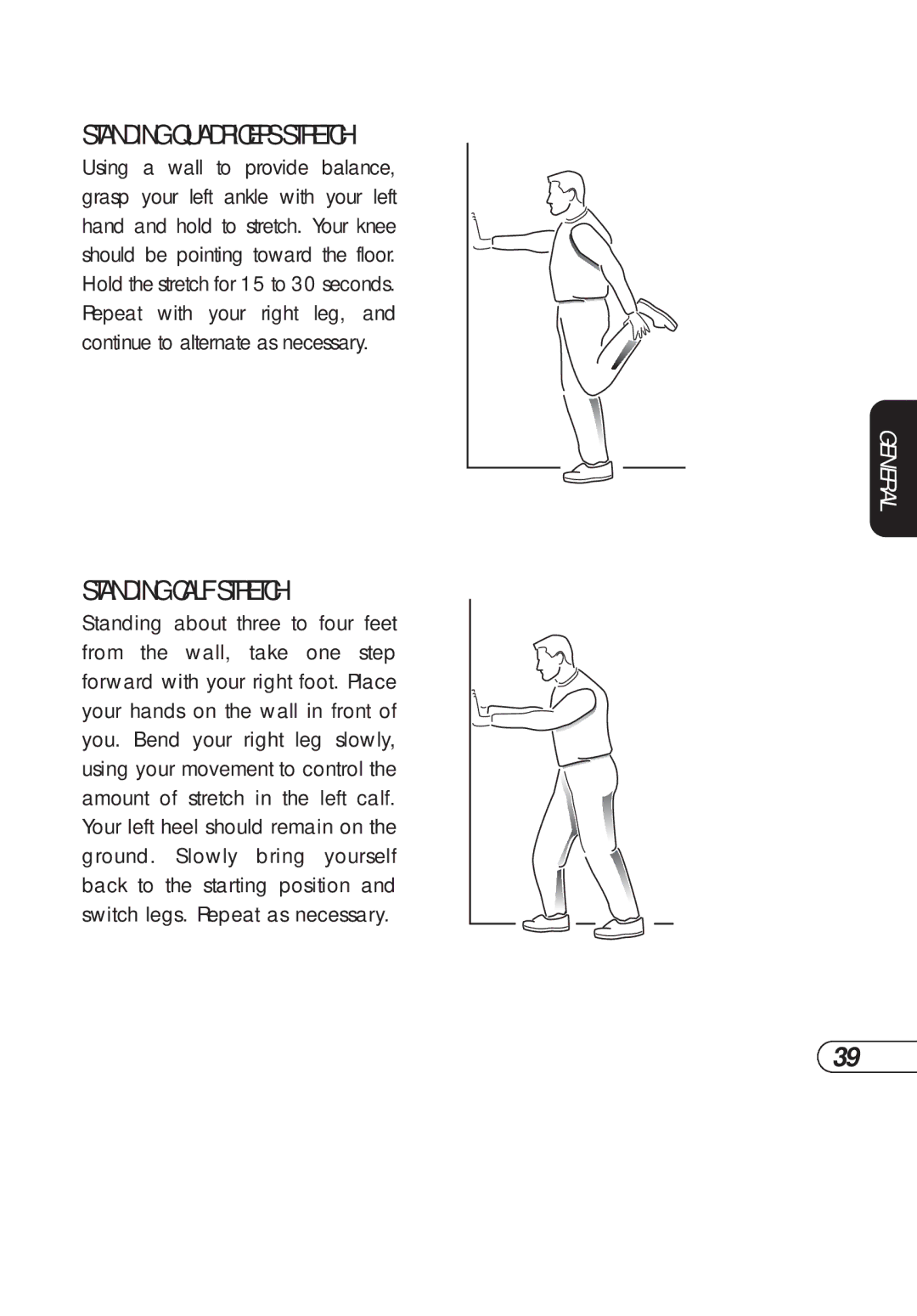 Vision Fitness S7200HRT manual Standing Quadriceps Stretch, Standing Calf Stretch 