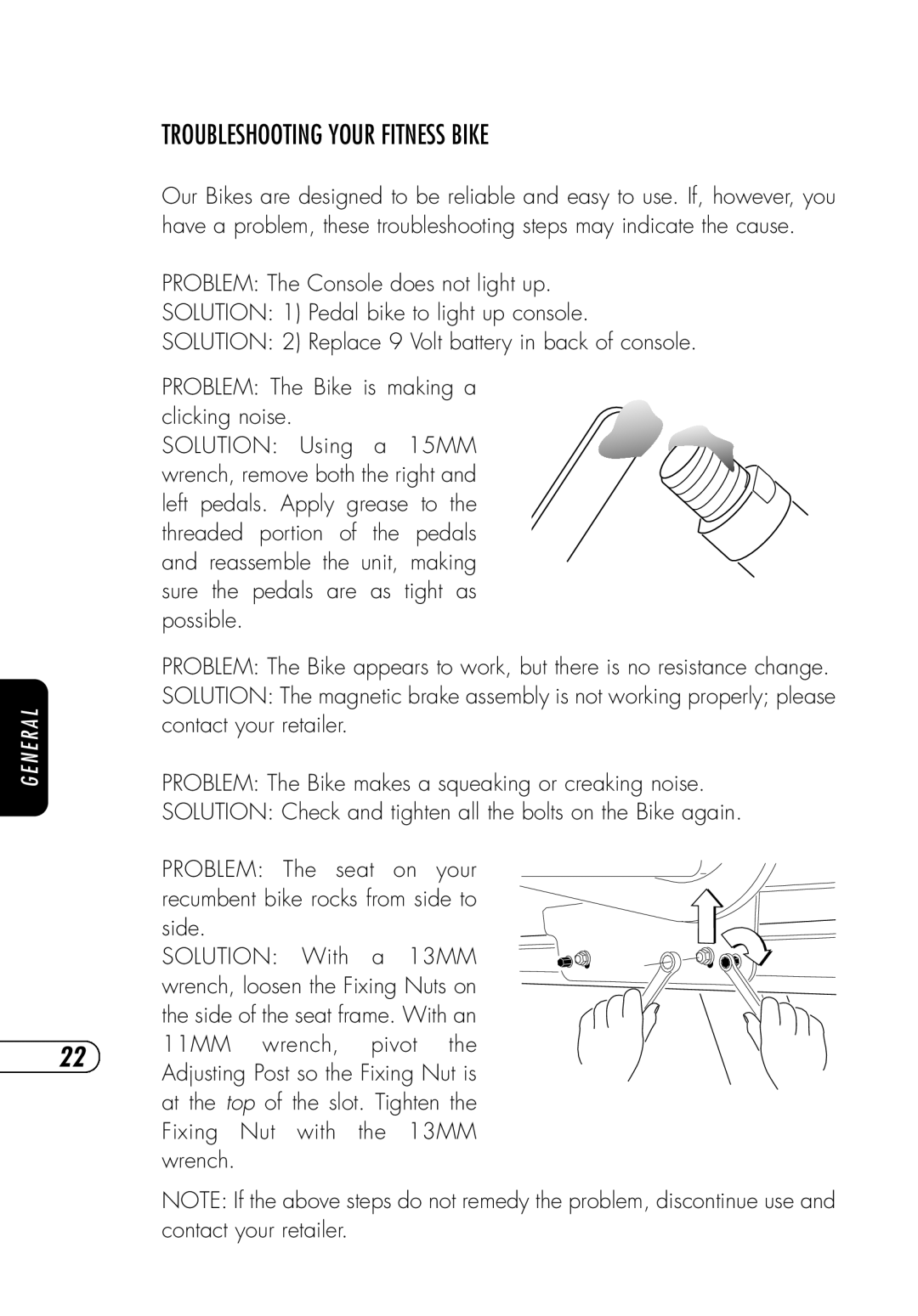 Vision Fitness NetTVX6600i, SE3600i, NetTV General, NetTVR2600i manual Troubleshooting Your Fitness Bike 