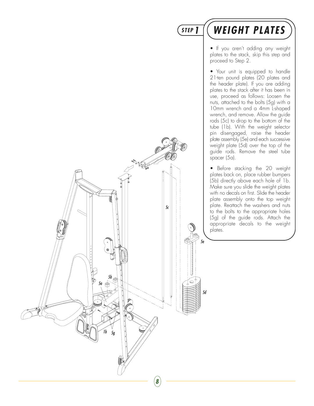 Vision Fitness ST250 manual Weight Plates 