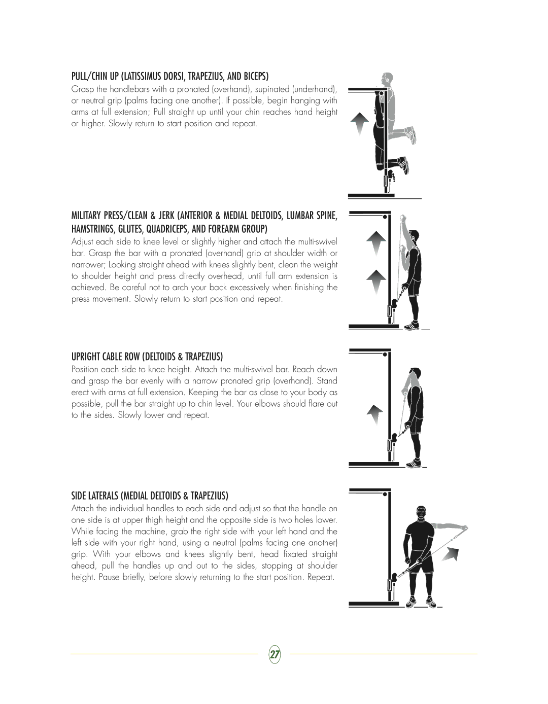 Vision Fitness ST700 manual PULL/CHIN UP Latissimus DORSI, TRAPEZIUS, and Biceps, Upright Cable ROW Deltoids & Trapezius 