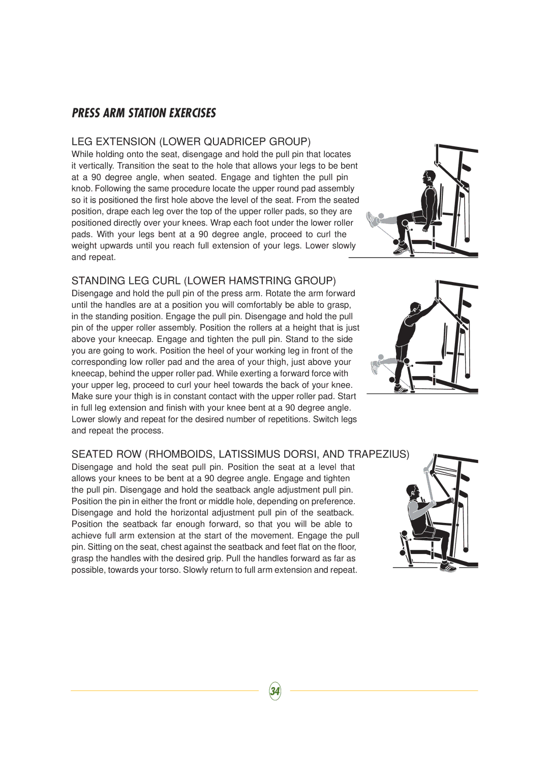 Vision Fitness ST710 manual Press ARM Station Exercises, LEG Extension Lower Quadricep Group 