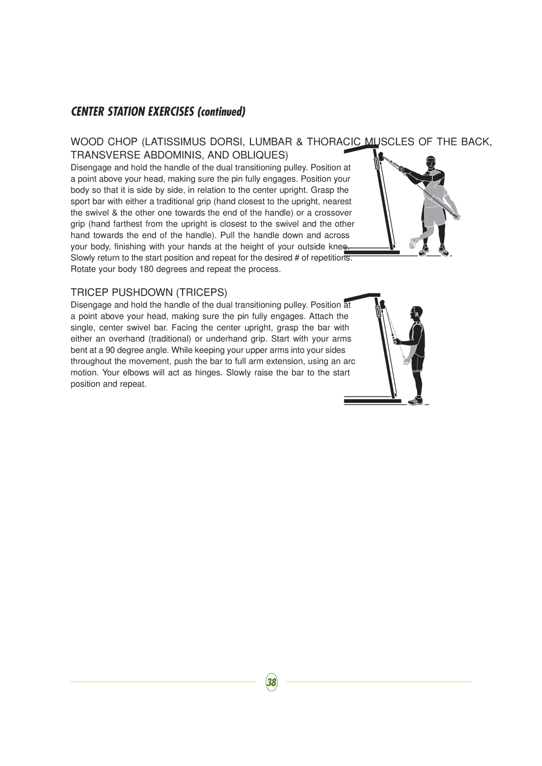 Vision Fitness ST710 manual Center Station Exercises, Tricep Pushdown Triceps 