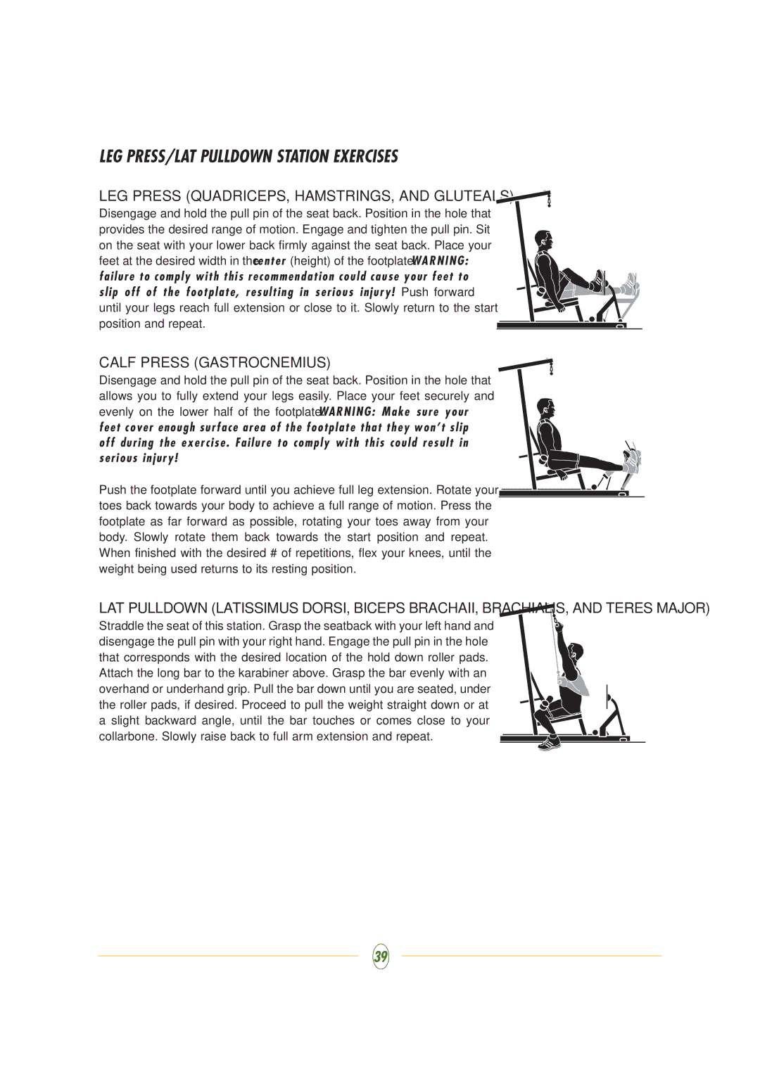 Vision Fitness ST710 manual LEG PRESS/LAT Pulldown Station Exercises, LEG Press QUADRICEPS, HAMSTRINGS, and Gluteals 