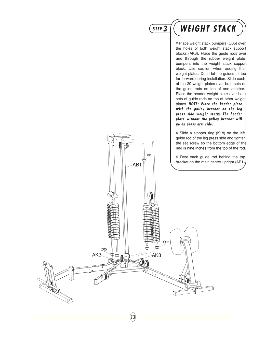 Vision Fitness ST710 manual E P 3 Weight Stack, AK3, AB1 