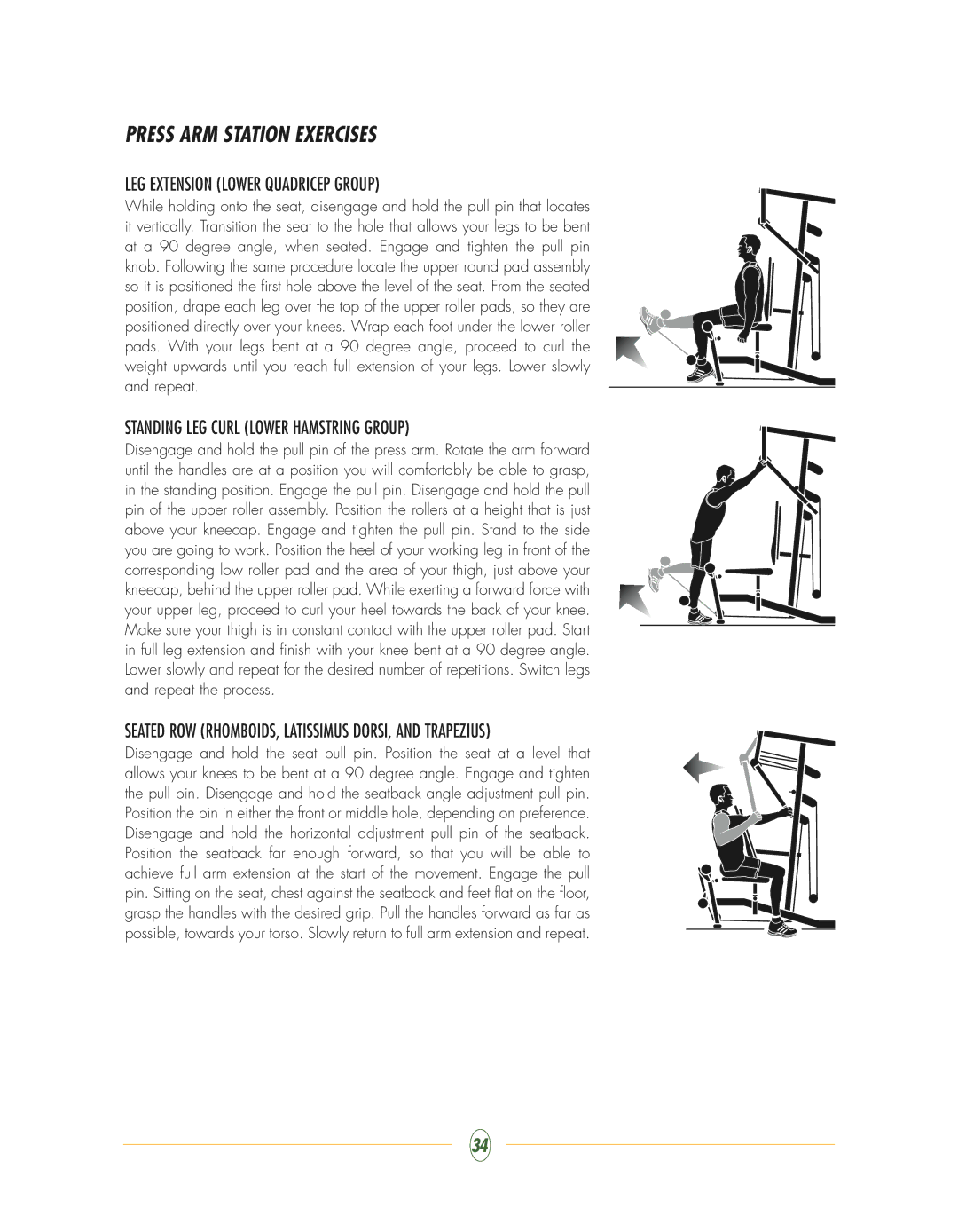 Vision Fitness ST710 manual Press ARM Station Exercises, LEG Extension Lower Quadricep Group 