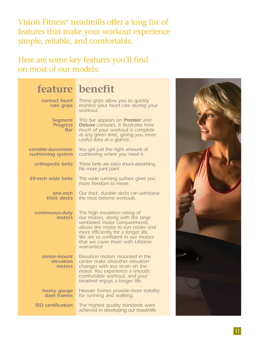 Vision Fitness T1450 manual Feature benefit 