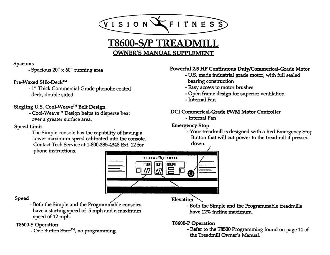 Vision Fitness T8600S-S/P manual 