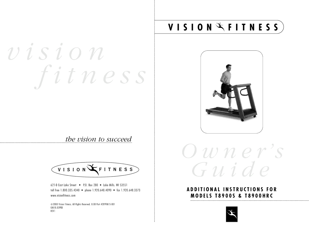 Vision Fitness T8900S, T8900HRC manual S i o n T n e s s 