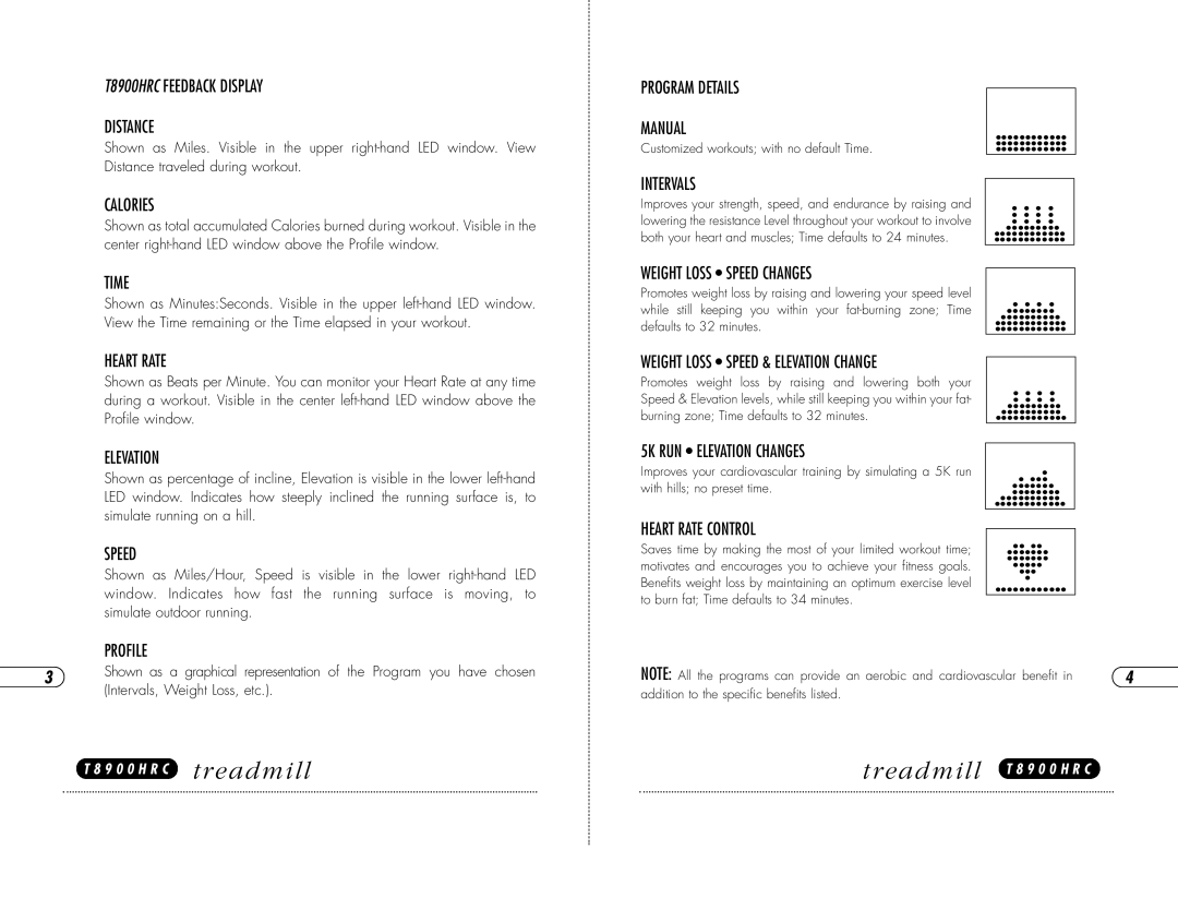 Vision Fitness T8900S manual T8900HRC Feedback Display Distance, Heart Rate, Profile, Program Details Manual, Intervals 