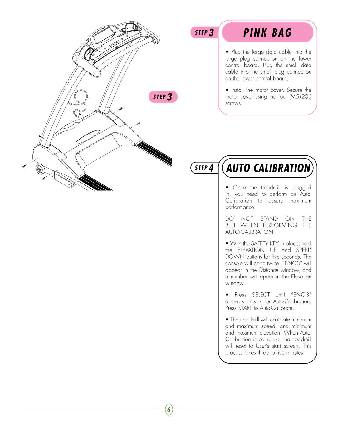 Vision Fitness T9000, T9100 manual E P 4 Auto Calibration, N K B a G 