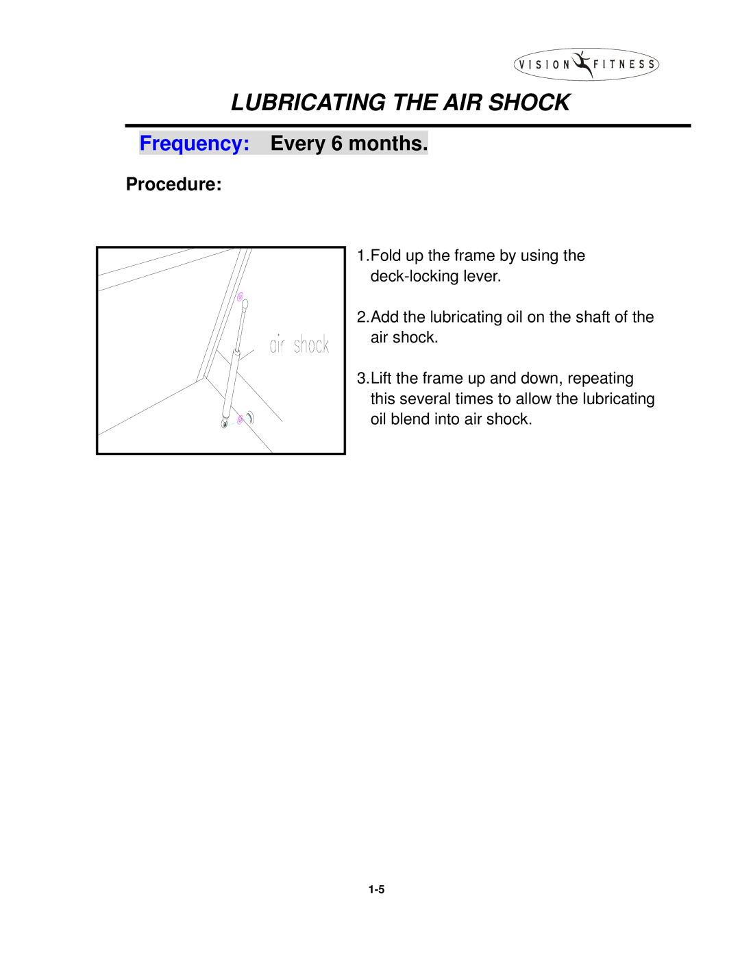Vision Fitness T9500, T9600, T9450, T9700, T9300, T9200, T9350 manual Lubricating the AIR Shock 