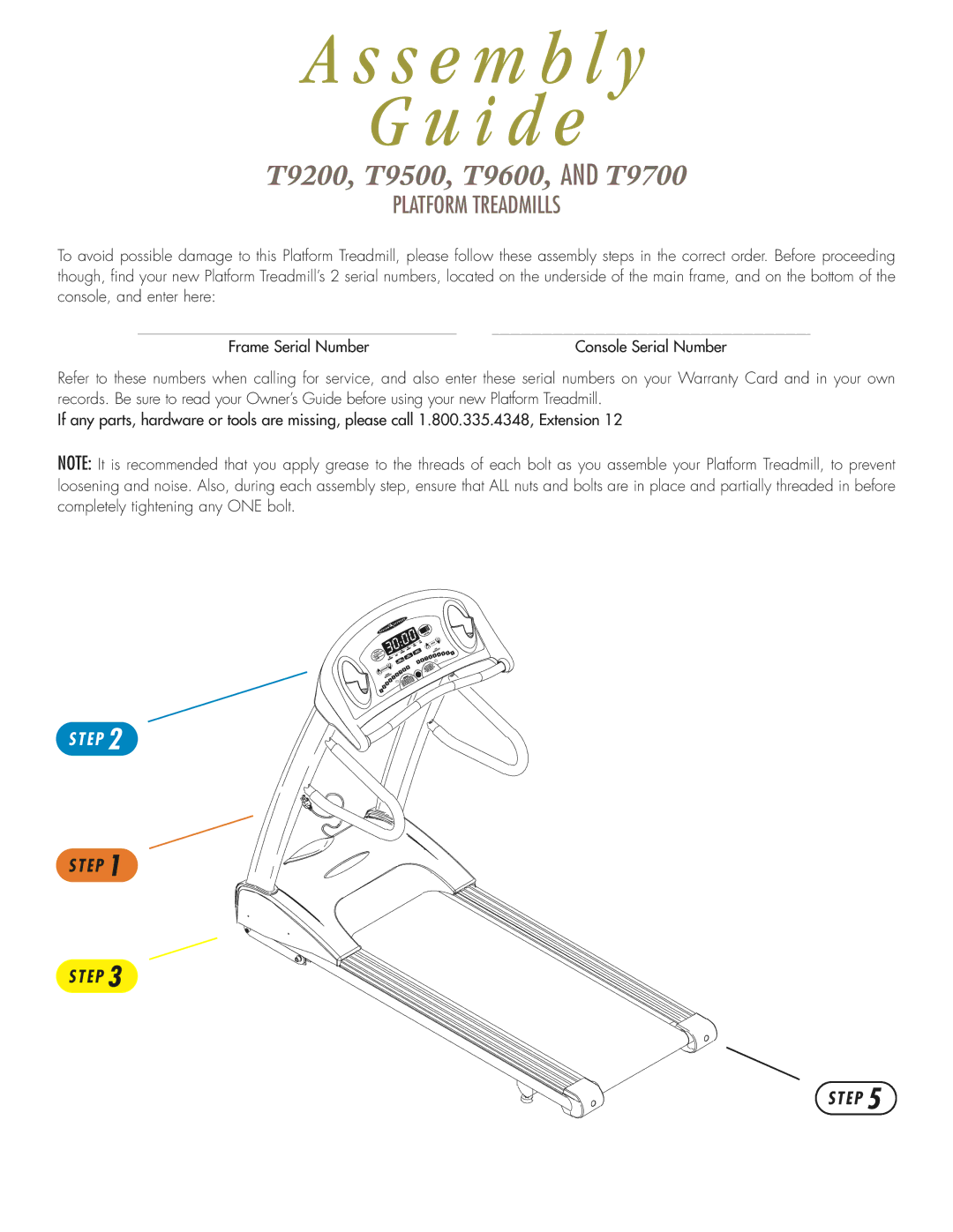 Vision Fitness T9700 (TM183), T9600 (TM182), T9500, TM181, T9200 (TM186), TM195) manual S e m b l y I d e 